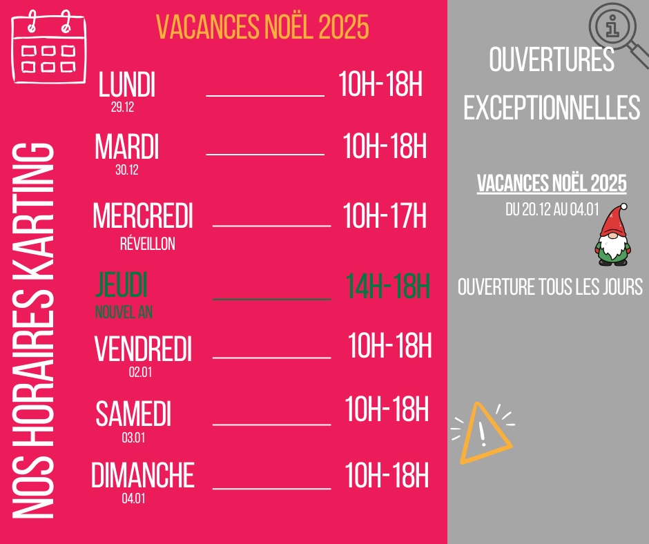 horaires karting nouvel an